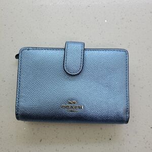Metallic Baby Blue Leather Bifold Coach Wallet